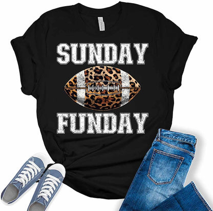 Football Shirts for Women Touchdown Season Tshirt Cute Leopard Bleach Print Fall Graphic Tees