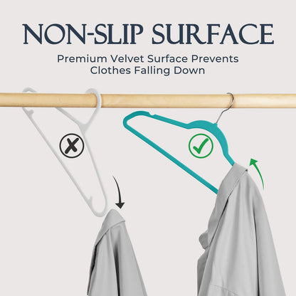 HOUSE DAY Black Velvet Hangers 60 Pack, Non Slip Clothes Felt Hanger Heavy Duty for Coat, Premium Slim Space Saving Suit Hangers for Closet Organizer, 360° Rotating Silver Hook