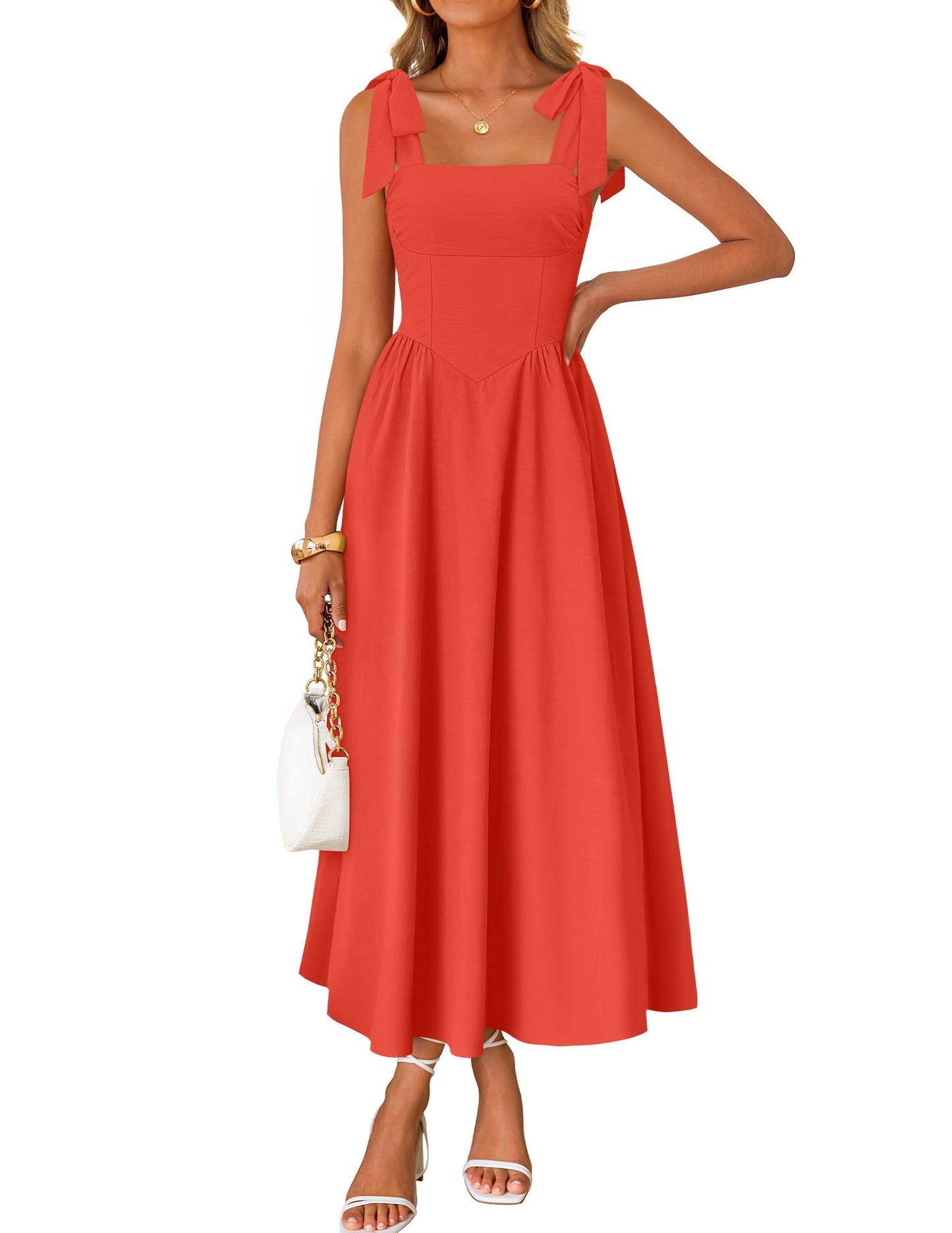ZESICA Women's Summer Tie Shoulder Wedding Guest Maxi Dress
