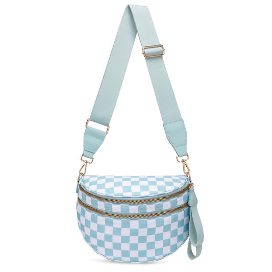 Pure Colour Crossbody Bum Bags for Women Spacious Checkered Cross body Bag Nylon Trendy Fanny Pack for Travel
