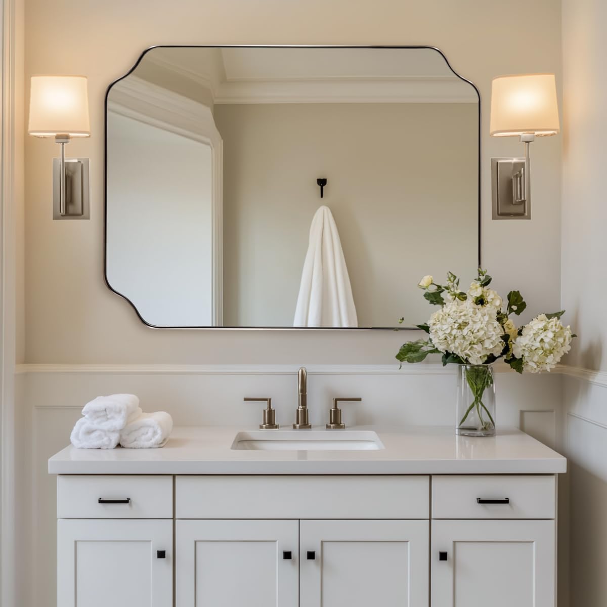 ANDY STAR Unique Rectangle Wall Mirror, 24"x32" Black Mirror, Modern Mirror with Aesthetic Scalloped Edge Design Ideal for Bathroom, Bedroom or Entryway, Thin Frame Deep 1’’