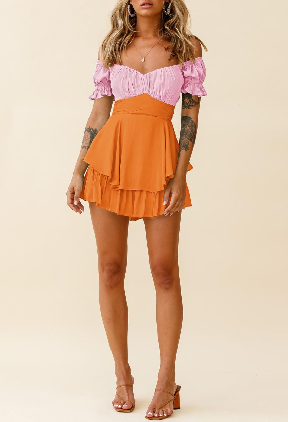 Fixmatti Women's Color Block Romper