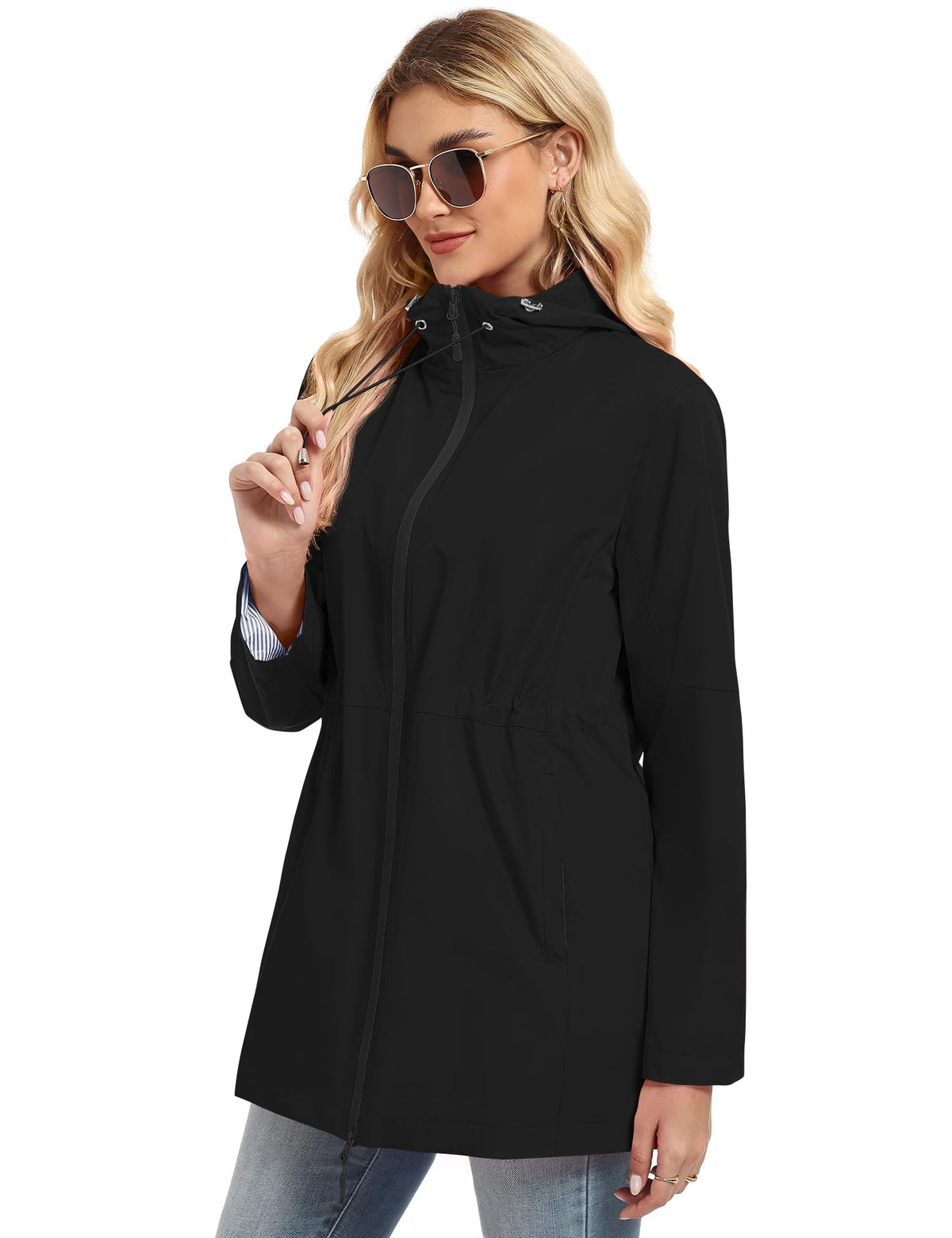 TCOT Rain Jacket Women Lined Raincoats Waterproof Hooded Long Trench Coat