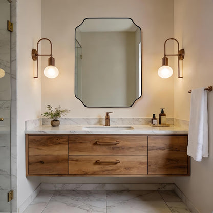 ANDY STAR Unique Rectangle Wall Mirror, 24"x32" Black Mirror, Modern Mirror with Aesthetic Scalloped Edge Design Ideal for Bathroom, Bedroom or Entryway, Thin Frame Deep 1’’