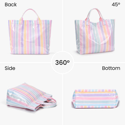 Striped PVC Tote Bag Large Glossy