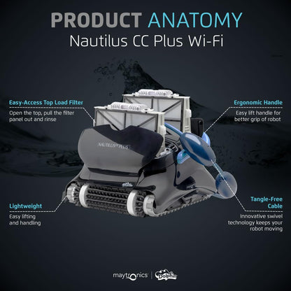 Dolphin Nautilus CC Automatic Robotic Pool Vacuum Cleaner, Wall Climbing Scrubber Brush, Top Load Filter Access, Ideal for Above/In-Ground Pools up to 33 FT in Length