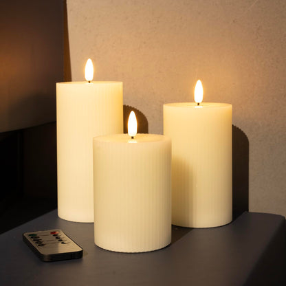ANGELLOONG Gold Candles for Bathroom Decor, Glass Flameless Candles with Remote, Battery Operated LED Pillar Fake Candles with Timer for Christmas Home Fireplace Mantle Fall Decor