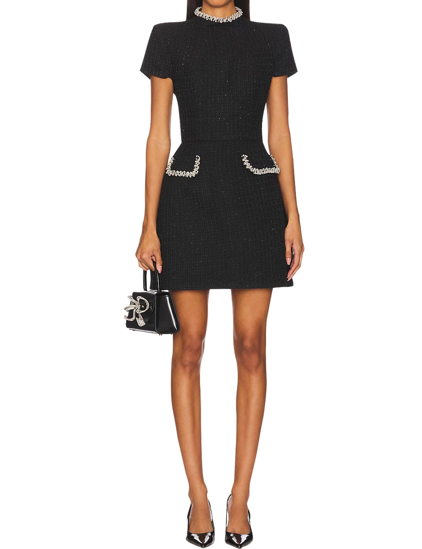 LuFeng Womens Sexy Short Sleeve High Neck Pearls Mini Dress