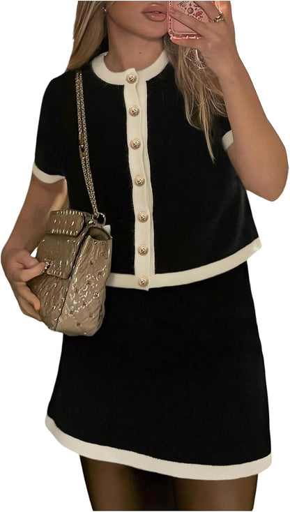 MakeMeChic Women's 2 Piece Sweater Skirt Set Old Money Outfits