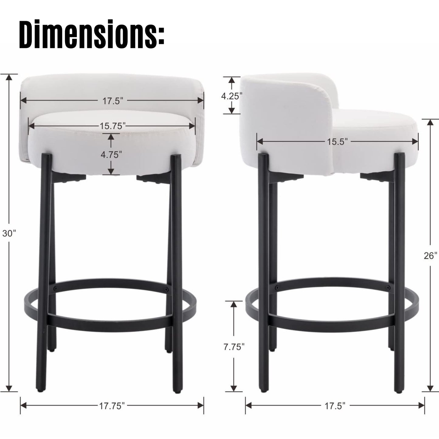 LukeAlon Mid Century Linen Counter Stools Set of 4, Upholstered 26.5” Seat Height Low Barstools with Natural Wood Legs Round Low Back Kitchen Stools with Footrest for Dining Room, Beige