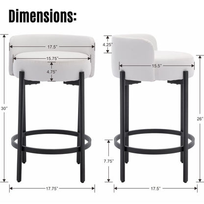 LukeAlon Mid Century Linen Counter Stools Set of 4, Upholstered 26.5” Seat Height Low Barstools with Natural Wood Legs Round Low Back Kitchen Stools with Footrest for Dining Room, Beige