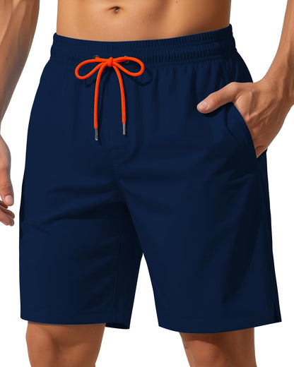 Yufawow 9 Inch Men Swim Trunks with Mesh Lining Quick Dry Breathable Pockets for Summer Beach Cruise Water Park Gym Running