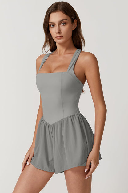 QINSEN Women's Square Neck Sleeveless Romper Jumpsuit
