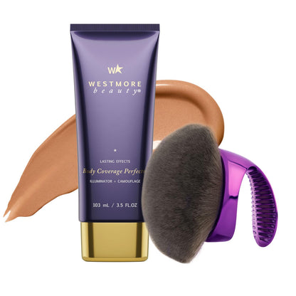 Westmore Beauty Body Coverage Perfector x Blend & Blur Body Brush Kabuki Brush - Waterproof Leg & Body Makeup - Tattoo Cover Up Makeup - 7 Oz Natural Radiance