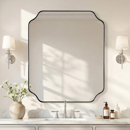 ANDY STAR Unique Rectangle Wall Mirror, 24"x32" Black Mirror, Modern Mirror with Aesthetic Scalloped Edge Design Ideal for Bathroom, Bedroom or Entryway, Thin Frame Deep 1’’