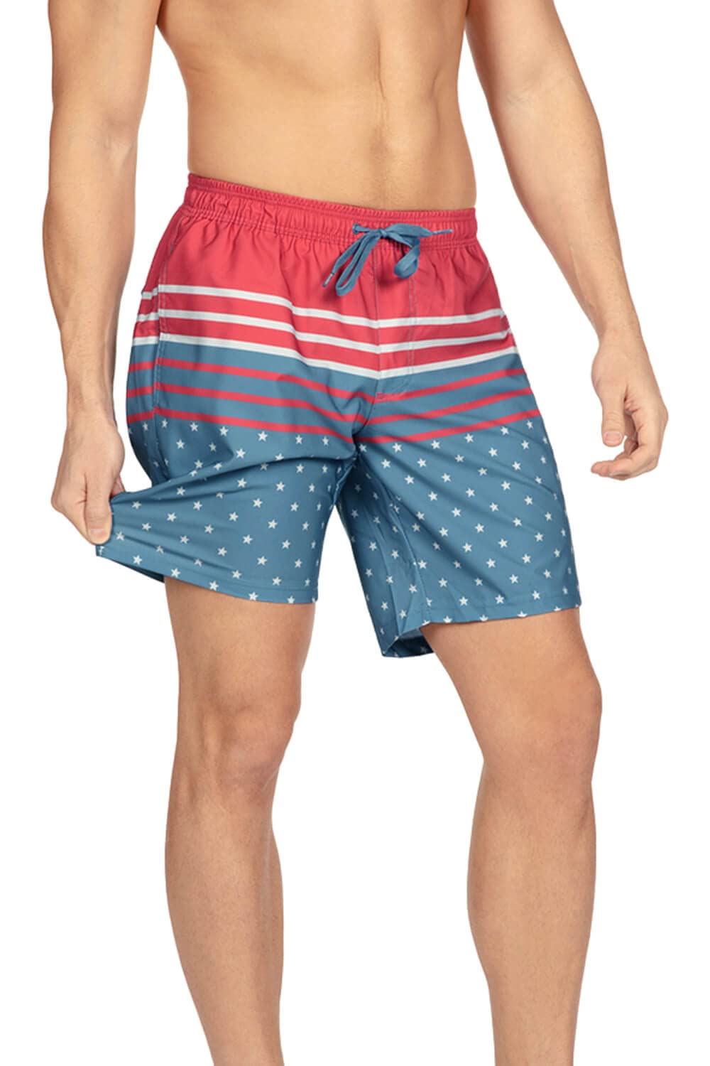 Tipsy Elves Men's USA Swimming Trunks 7'' Inseam 4 Way Stretch Fabric w/Mesh Liner Swim Trunks for Men Bathing Suit