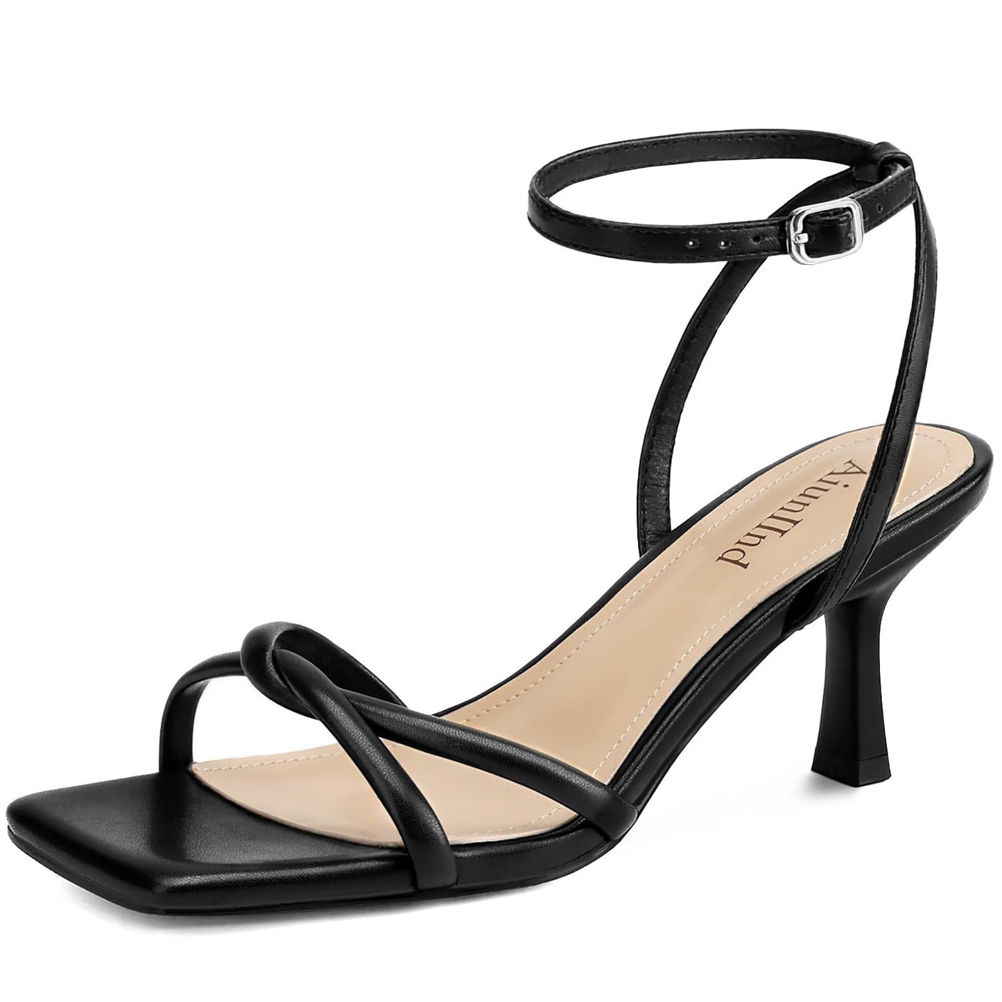 AIUNIIND Women's Kitten Low Heel Sandals, Strappy Square Open Toe 2.5 inch | Adjustable Ankle Strap, Comfortable All Day, for Summer, Going out, Dress, Party, Prom, Wedding Guest Occasions