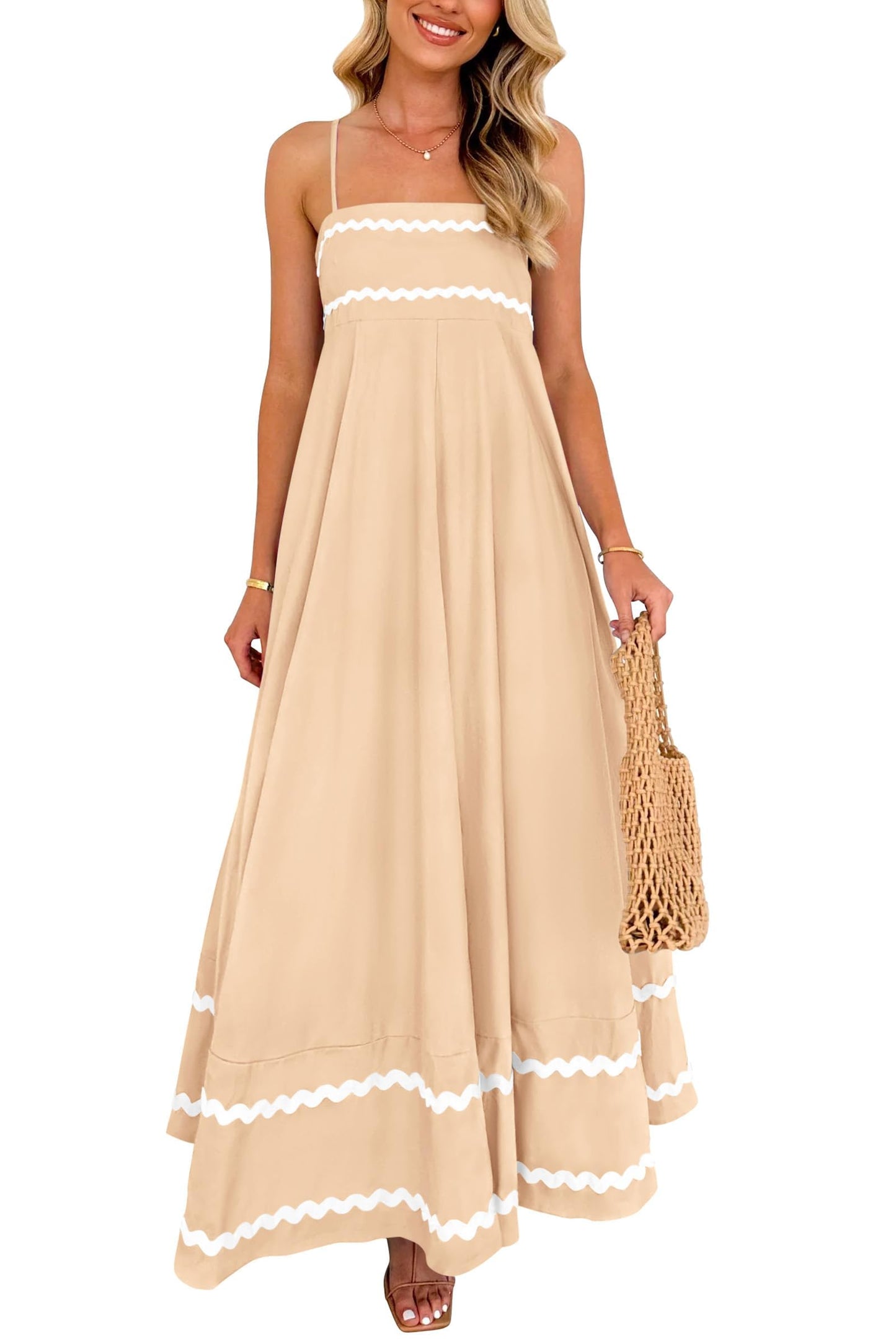 PRETTYGARDEN Women's Summer Spaghetti Strap Boho Maxi Dress