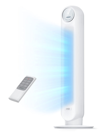 DREO Tower Fan for Bedroom, 2026 Upgraded DC Motor, 28ft/s High Velocity, 20dB Ultra Quiet Standing Fan, 8 Speeds 4 Modes, 90° Oscillating Bladeless Fan for Indoors, Floor Fans with Remote, Black