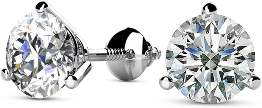 Houston Diamond District 0.25 to 4 Carat Round Diamond Stud Earrings 3 Prong Martini Screw Back (K-L Color I1-I2 Clarity)