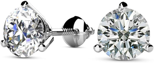 Houston Diamond District 0.25 to 4 Carat Round Diamond Stud Earrings 3 Prong Martini Screw Back (K-L Color I1-I2 Clarity)