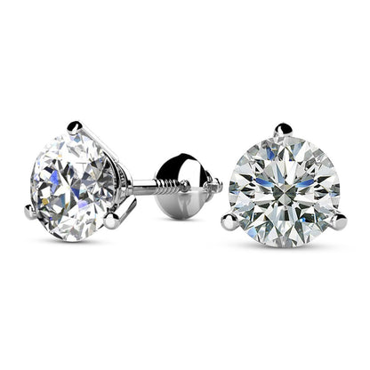 Houston Diamond District 0.25 to 4 Carat Round Diamond Stud Earrings 3 Prong Martini Screw Back (K-L Color I1-I2 Clarity)