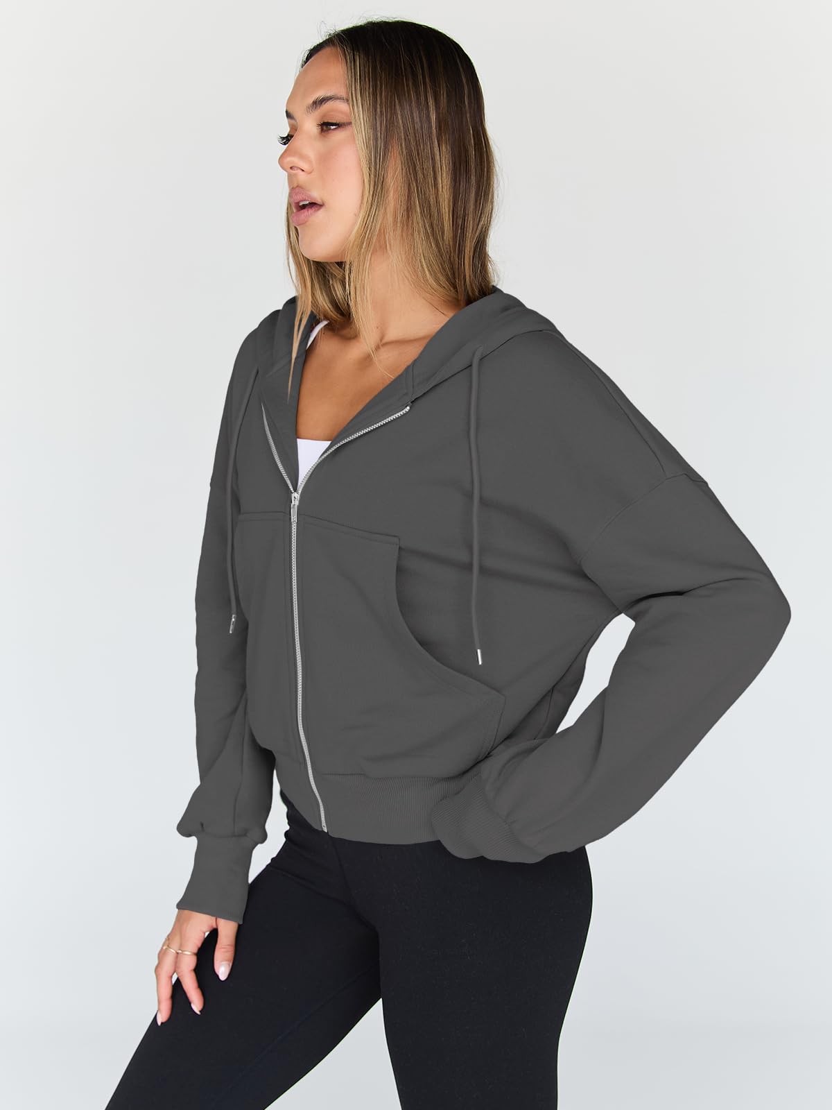 Trendy Queen Womens Zip Up Hoodie Lightweight Sweatshirt Drop Shoulder Casual Athletic Jacket
