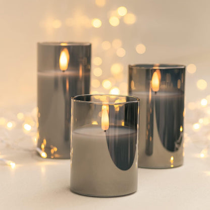 ANGELLOONG Gold Candles for Bathroom Decor, Glass Flameless Candles with Remote, Battery Operated LED Pillar Fake Candles with Timer for Christmas Home Fireplace Mantle Fall Decor