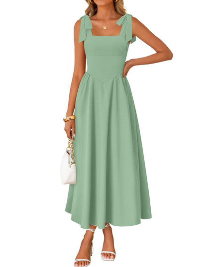 ZESICA Women's Summer Tie Shoulder Wedding Guest Maxi Dress
