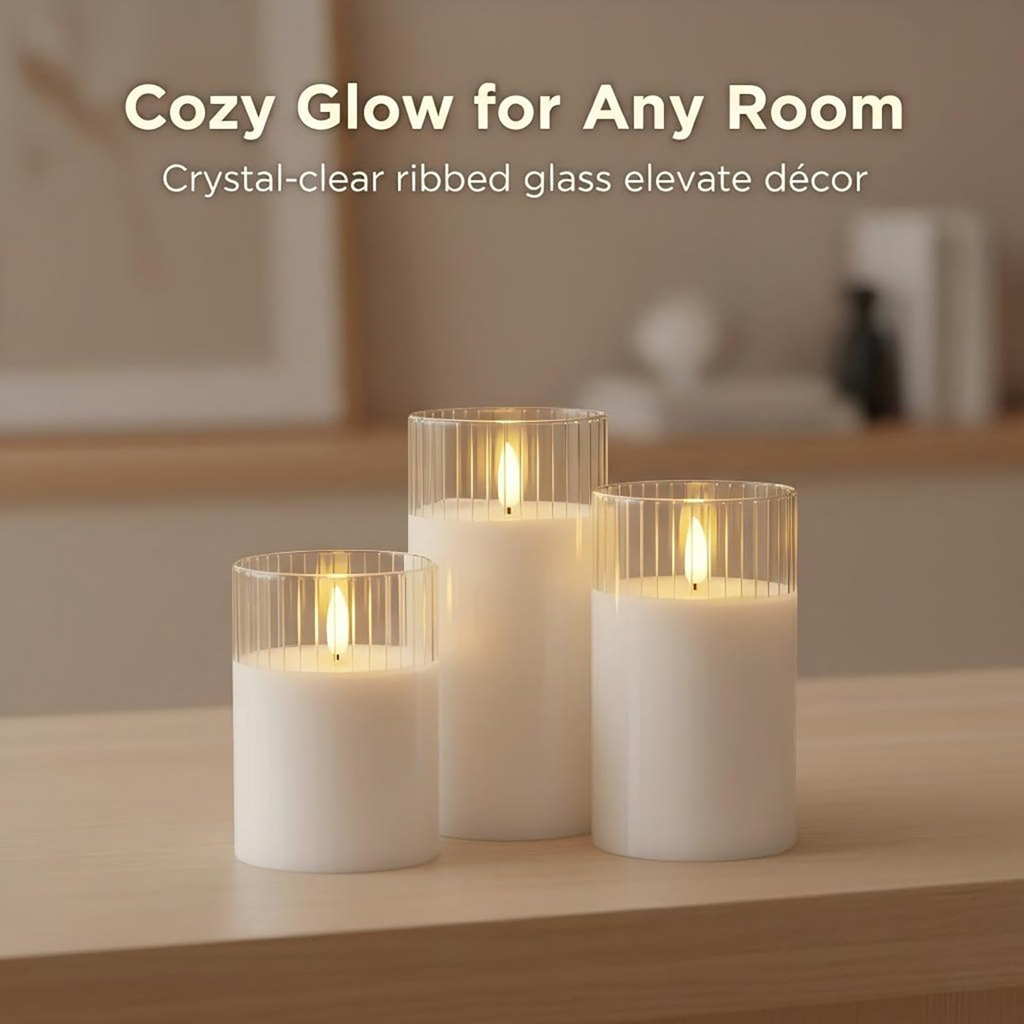 ANGELLOONG Gold Candles for Bathroom Decor, Glass Flameless Candles with Remote, Battery Operated LED Pillar Fake Candles with Timer for Christmas Home Fireplace Mantle Fall Decor