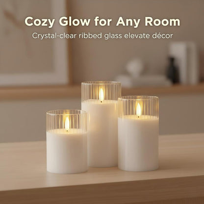 ANGELLOONG Gold Candles for Bathroom Decor, Glass Flameless Candles with Remote, Battery Operated LED Pillar Fake Candles with Timer for Christmas Home Fireplace Mantle Fall Decor