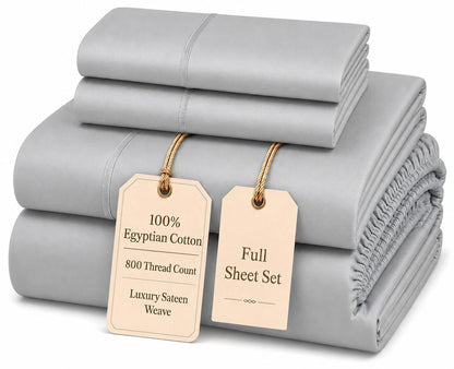 100% Egyptian Cotton Sheets King Size Sheets Set with Fully Elasticated 15" Deep Fitted Sheet & Pillowcase Sets, 800TC Sateen Weave Hotel Collection King Sheet Set, Soft Luxury White Bedding