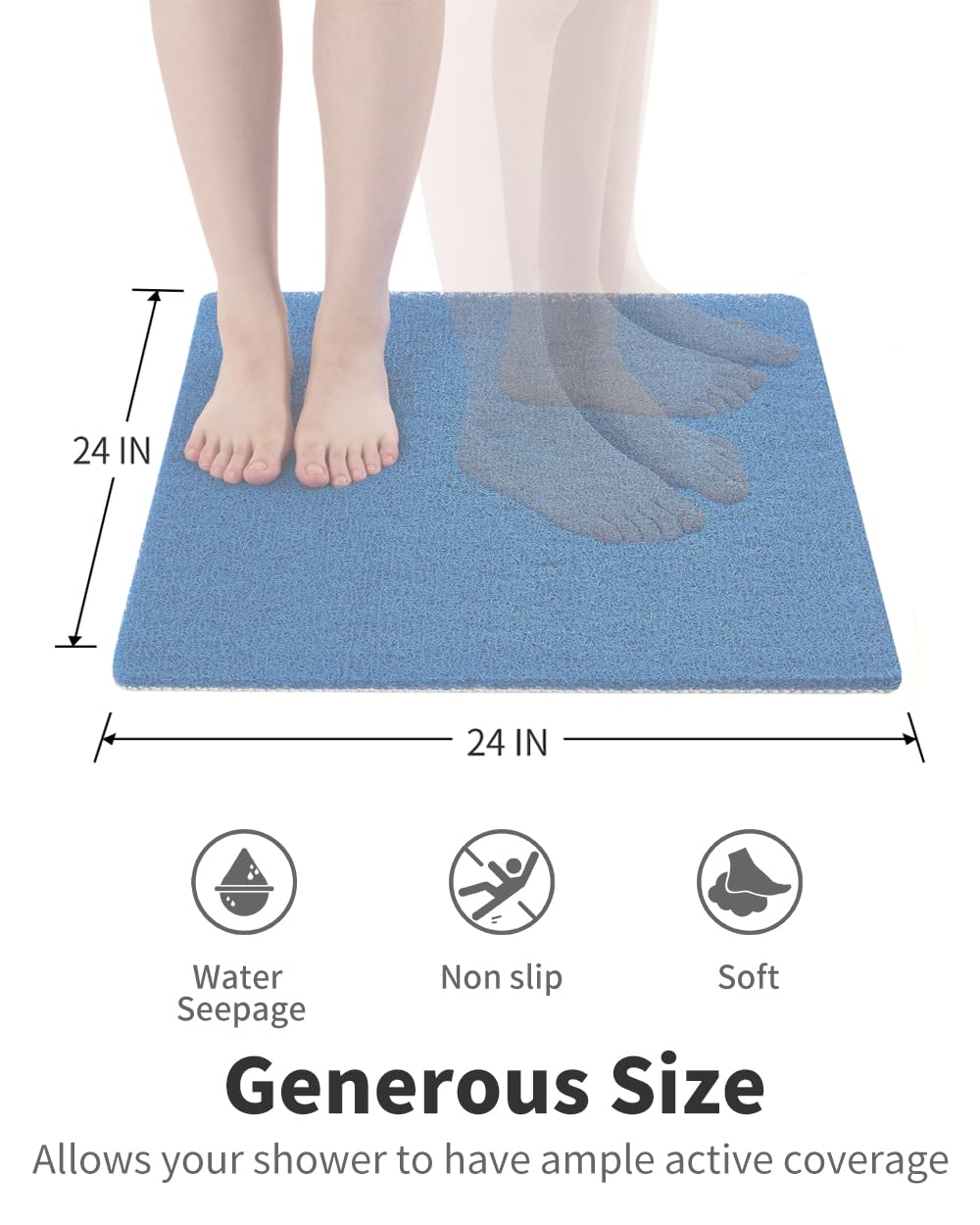 Non Slip Shower Mat, Comfortable Bath mat for Textured Surface,Quick Drying Easy Cleaning Shower Floor Mat for Wet Area,Without Suction Cups Pink 24 x 24