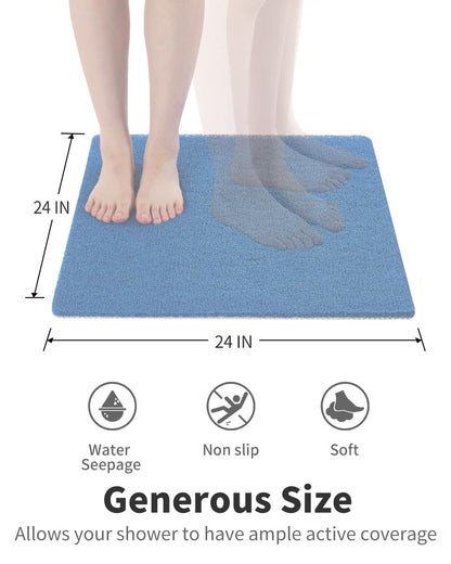 Non Slip Shower Mat, Comfortable Bath mat for Textured Surface,Quick Drying Easy Cleaning Shower Floor Mat for Wet Area,Without Suction Cups Pink 24 x 24