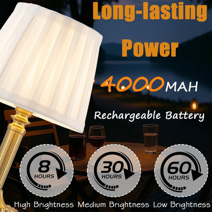 Cordless Table Lamp with Touch Control, Small LED Bedside Lamp with Pleated Shade, 3 Brightness Levels Nightstand Lamp for Bedroom, Living Room & Dorm Room