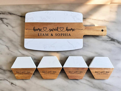 Personalized Marble and Acacia Wood Cutting Board Charcuterie Board for Christmas Anniversary Wedding Bridal Shower Engagement Housewarming Gift