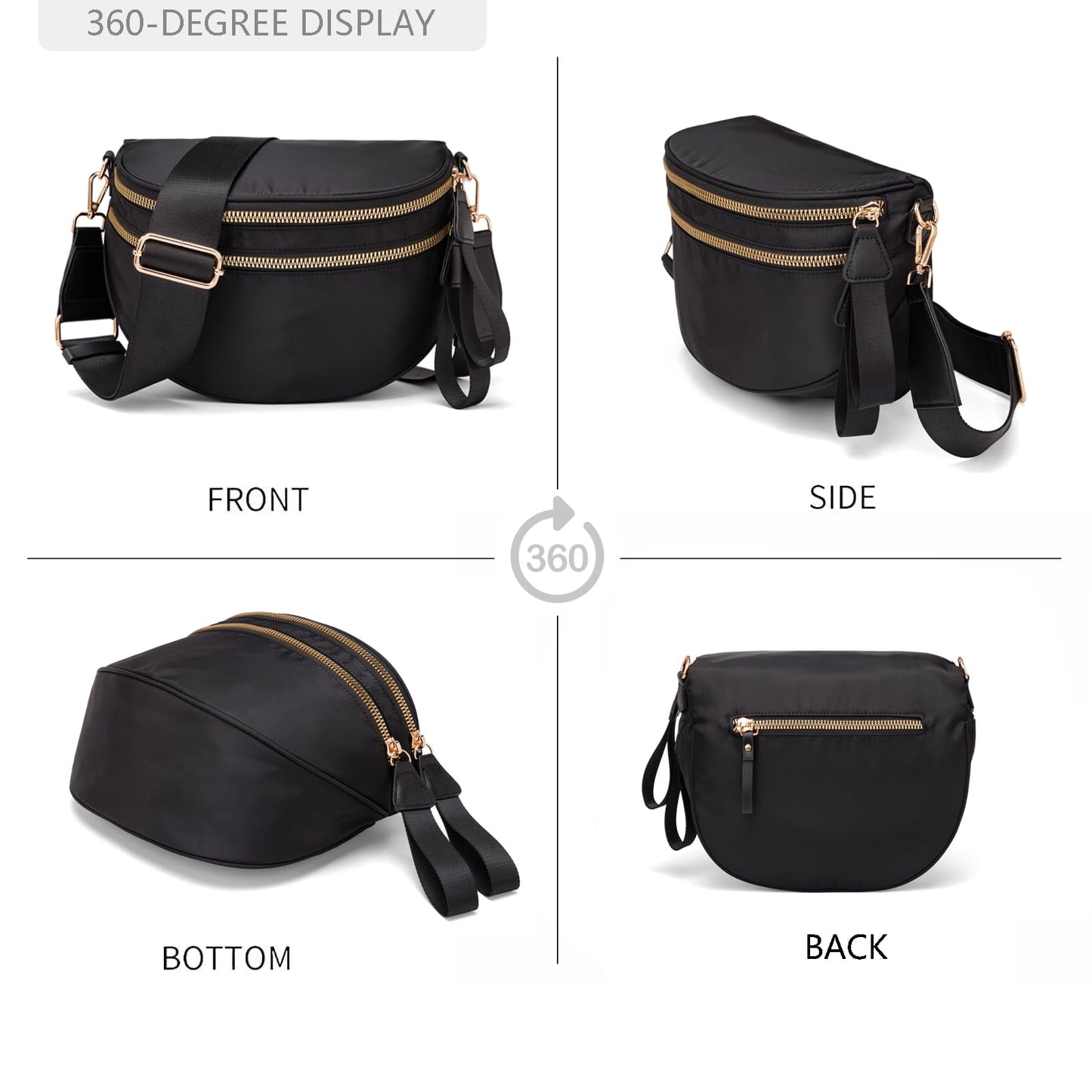 Pure Colour Crossbody Bum Bags for Women Spacious Checkered Cross body Bag Nylon Trendy Fanny Pack for Travel