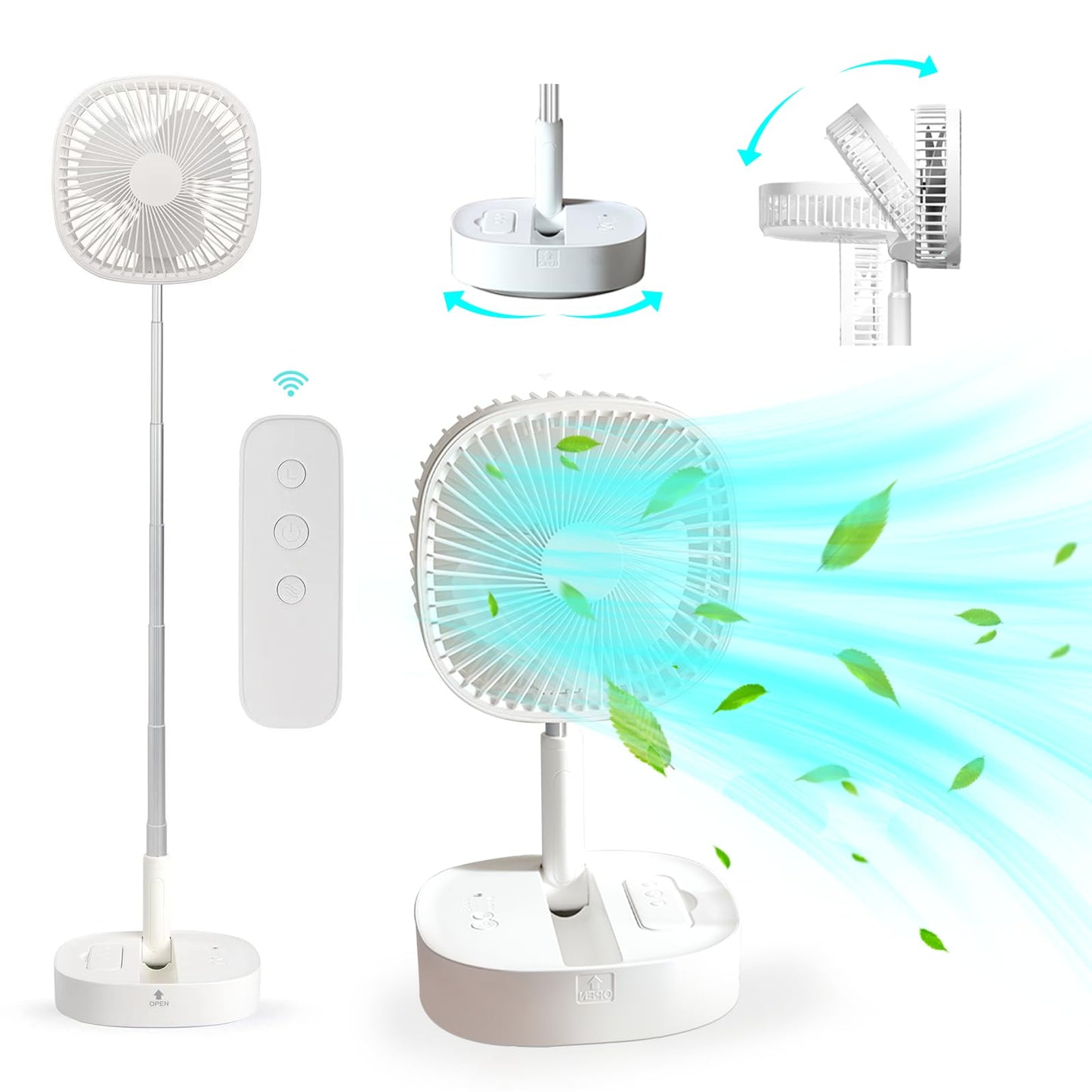 Magesh Portable Pedestal Fan - Foldaway Standing Fan Foldable Desk Fan, Use 7200Mah Rechargeable Battery, Remote Control Telescopic 4 Speed Quiet Timer Fan for Home Kitchen Outdoor Camping (Pink)