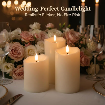 ANGELLOONG Gold Candles for Bathroom Decor, Glass Flameless Candles with Remote, Battery Operated LED Pillar Fake Candles with Timer for Christmas Home Fireplace Mantle Fall Decor