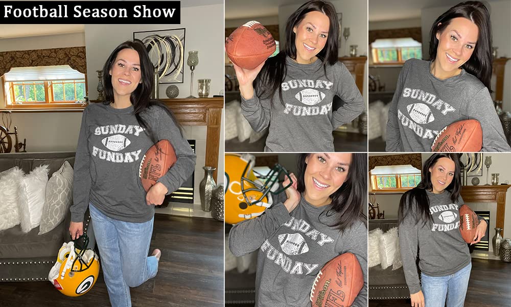 FLOYU Women Sunday Funday Sweatshirt Cute Football Graphic Pullover Game Day Weekend Tops Casual Football Season Shirt
