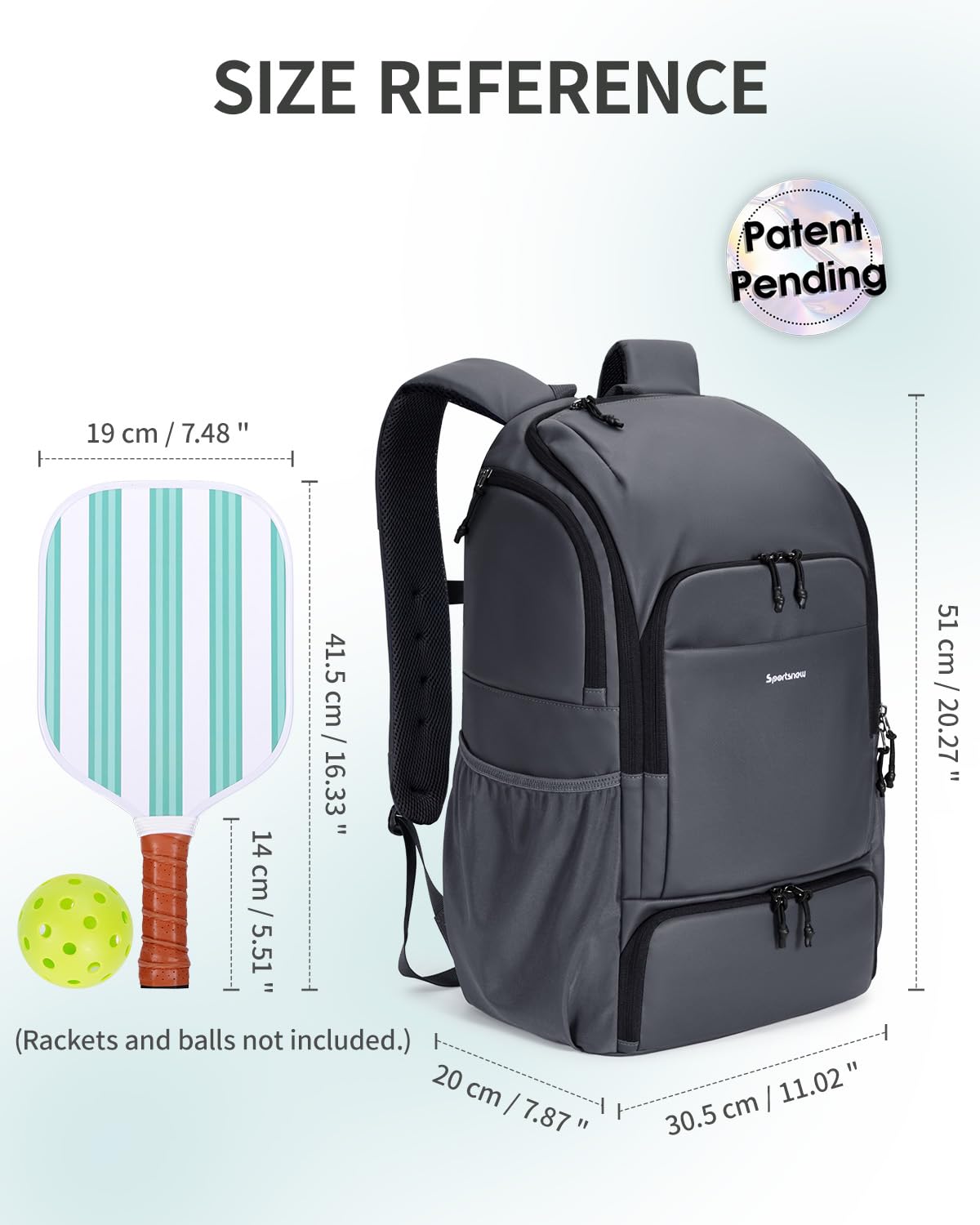 sportsnew Waterproof Pickleball Bag Men Women W/Shoe Compartment Fence Hook