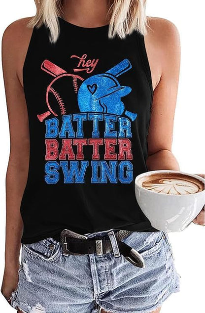 MHTOR Baseball O-Neck Tank Women Print Baseball Tanks Cute Workout Graphic Casual Summer Sleeveless Vest Top