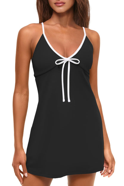Yanekop Womens Tennis Dress with Built in Shorts Spaghetti Strap Dresses | Athletic Dress with Shorts, Comfy Soft Golf Dress, V Neck Sleeveless, Casual Workout Active Outfits