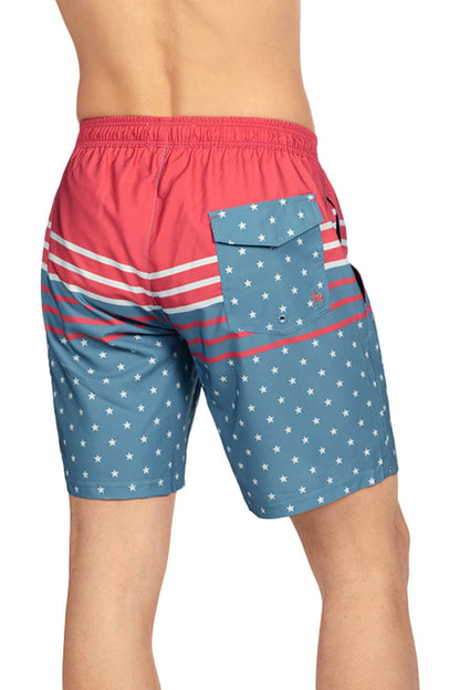 Tipsy Elves Men's USA Swimming Trunks 7'' Inseam 4 Way Stretch Fabric w/Mesh Liner Swim Trunks for Men Bathing Suit