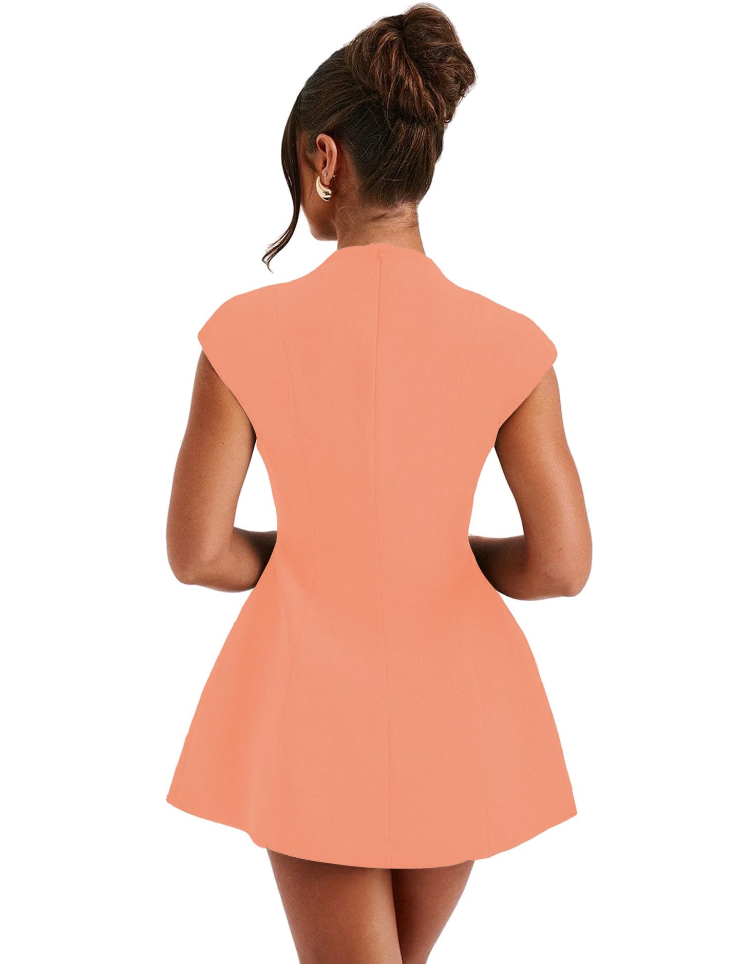 LuFeng Women's Sexy Cap Sleeve Deep V Neck Zipper A-line Mini Dress