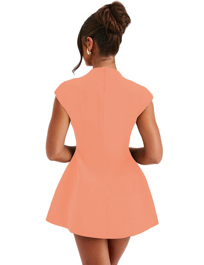 LuFeng Women's Sexy Cap Sleeve Deep V Neck Zipper A-line Mini Dress