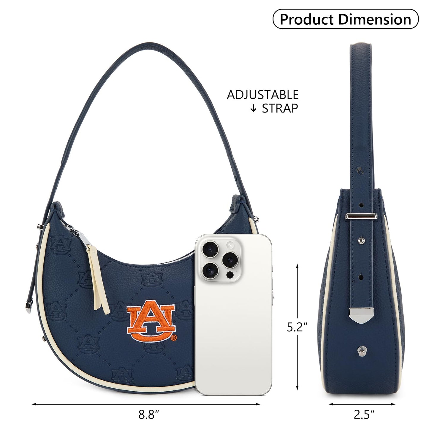 NCAA Crescent Shoulder Bag for Women, Half Moon Clutch Purses for Birthday/Graduation Gifts
