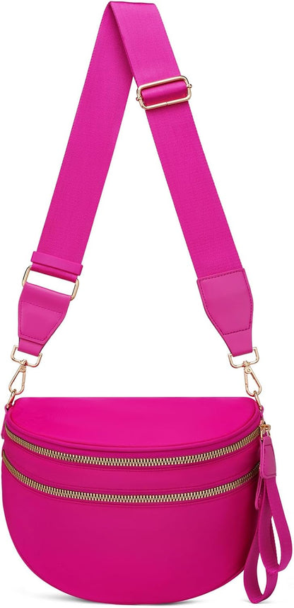 Pure Colour Crossbody Bum Bags for Women Spacious Checkered Cross body Bag Nylon Trendy Fanny Pack for Travel