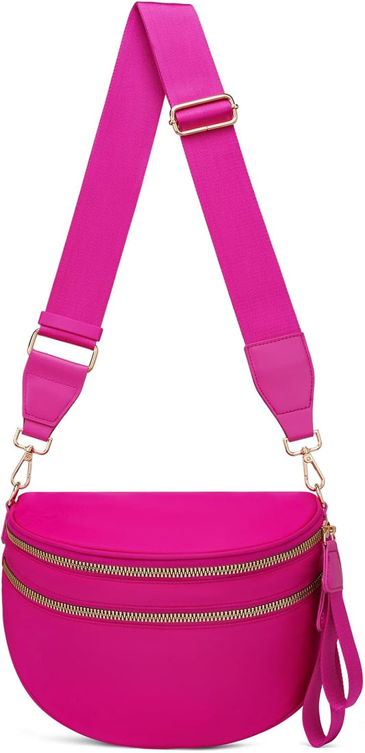 Pure Colour Crossbody Bum Bags for Women Spacious Checkered Cross body Bag Nylon Trendy Fanny Pack for Travel
