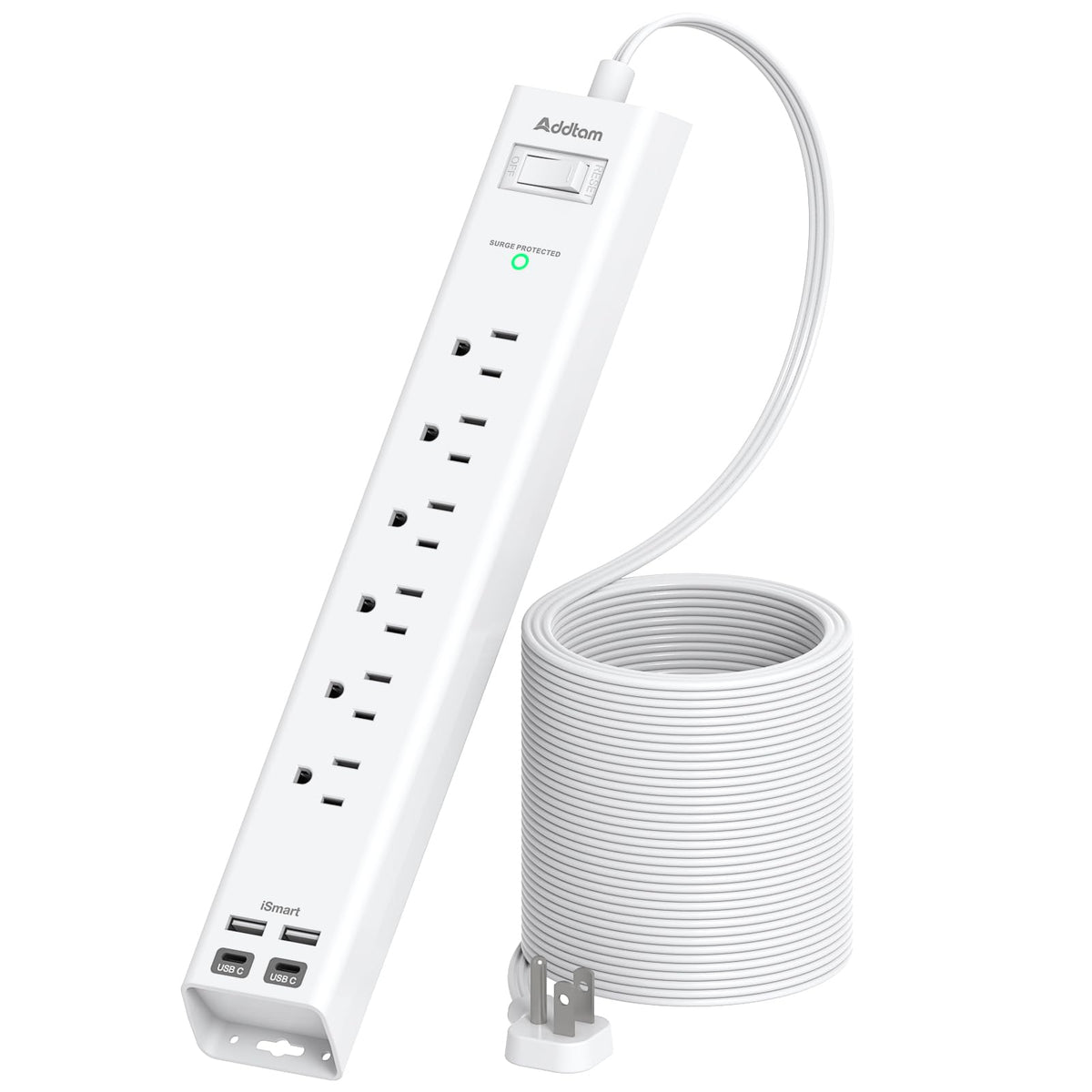 Addtam Power Strip Surge Protector - 15ft Long Extension Cord